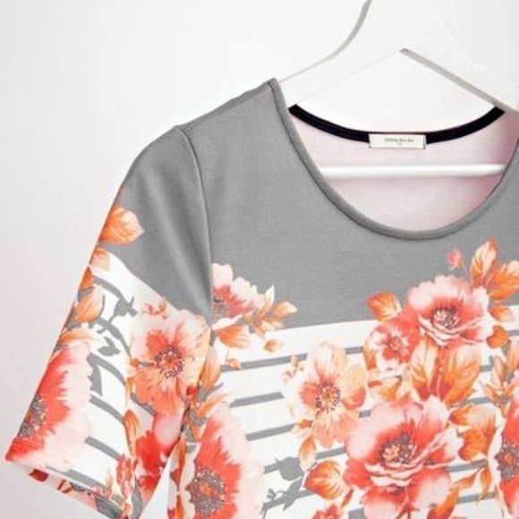 12 PM MON AMI Orange & Grey floral Short Sleeve French terry Top Size Medium NWT - Picture 6 of 9
